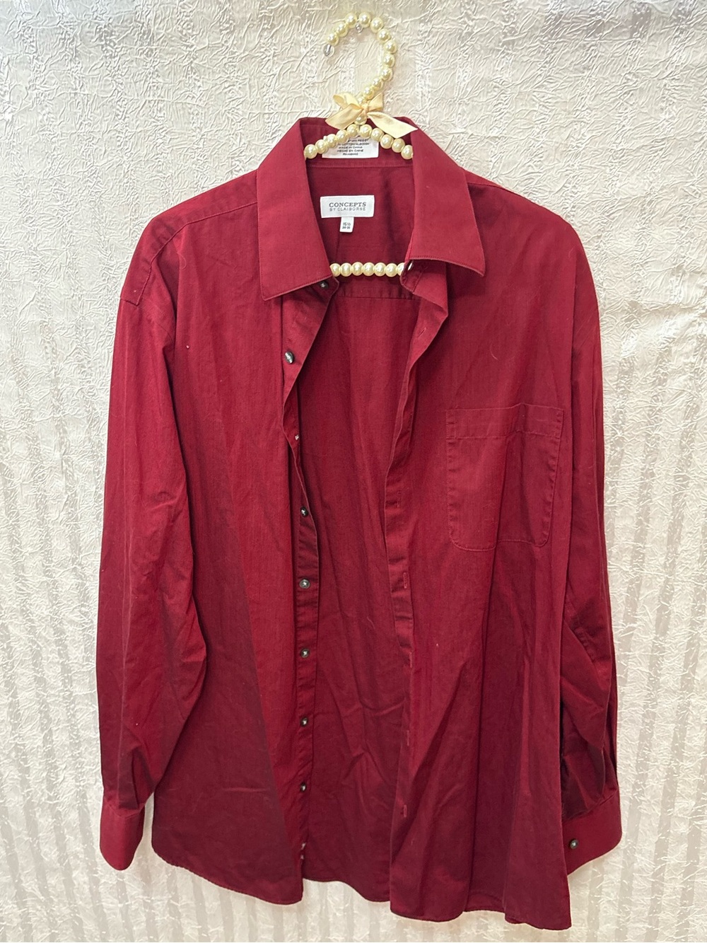 Claiborne Men's Deep Red Long-Sleeve Button-Down Shirt 100% cotton